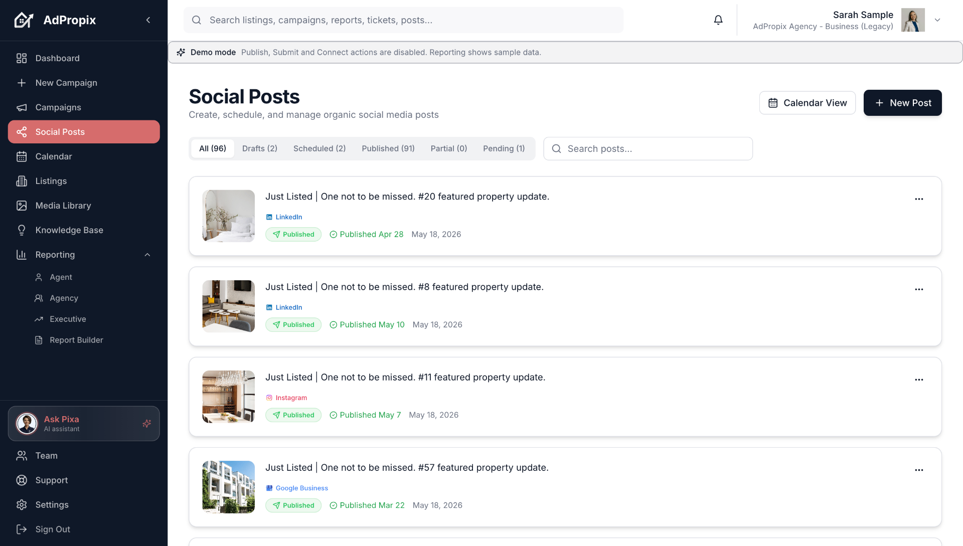 Social posting calendar