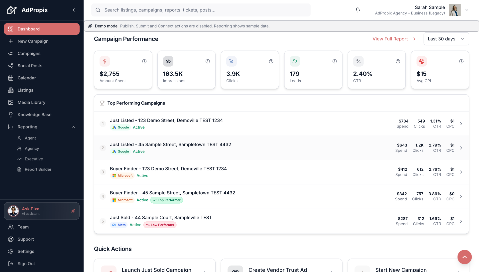 AdPropix campaign dashboard