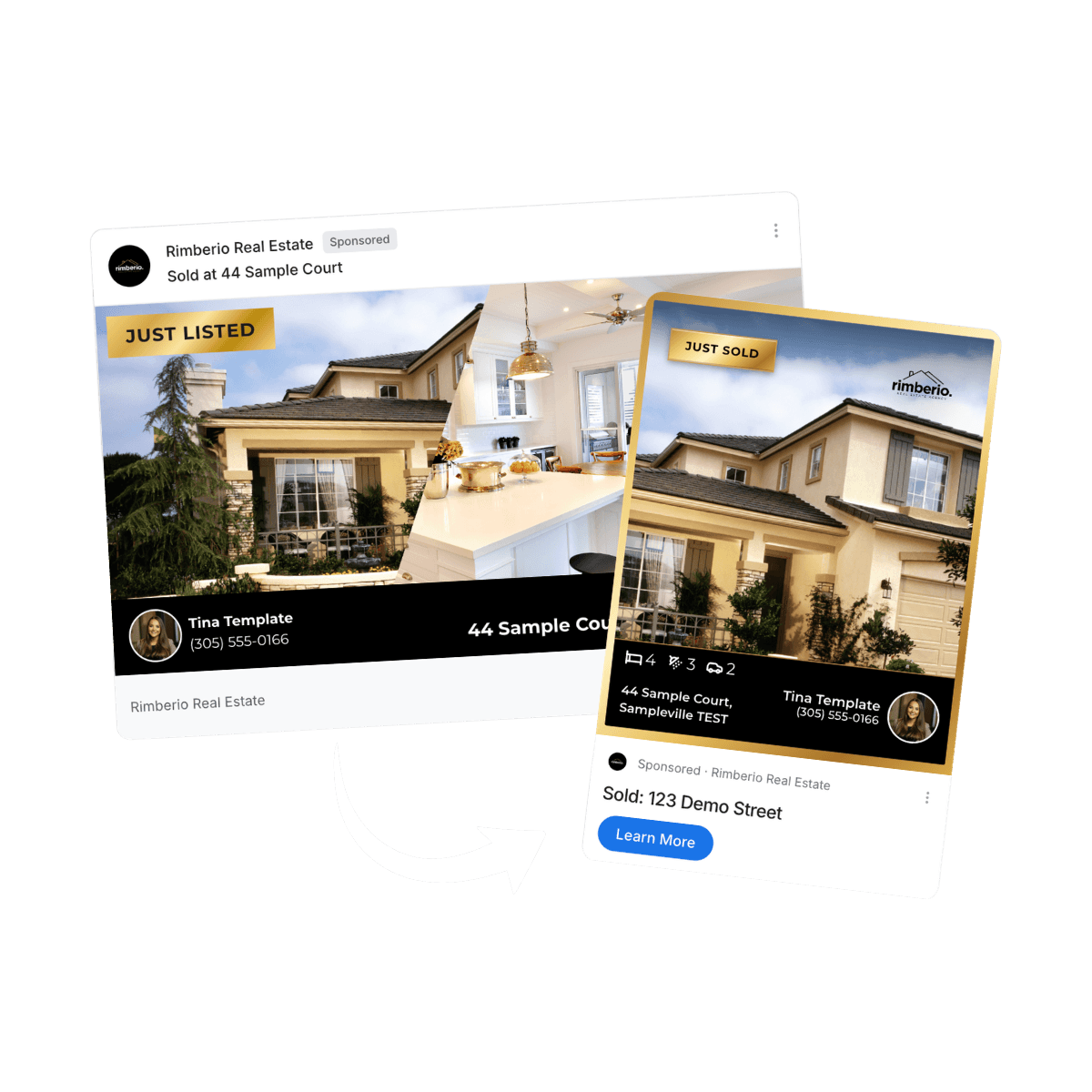 AdPropix automatically transforms a Just Listed ad into a Just Sold ad
