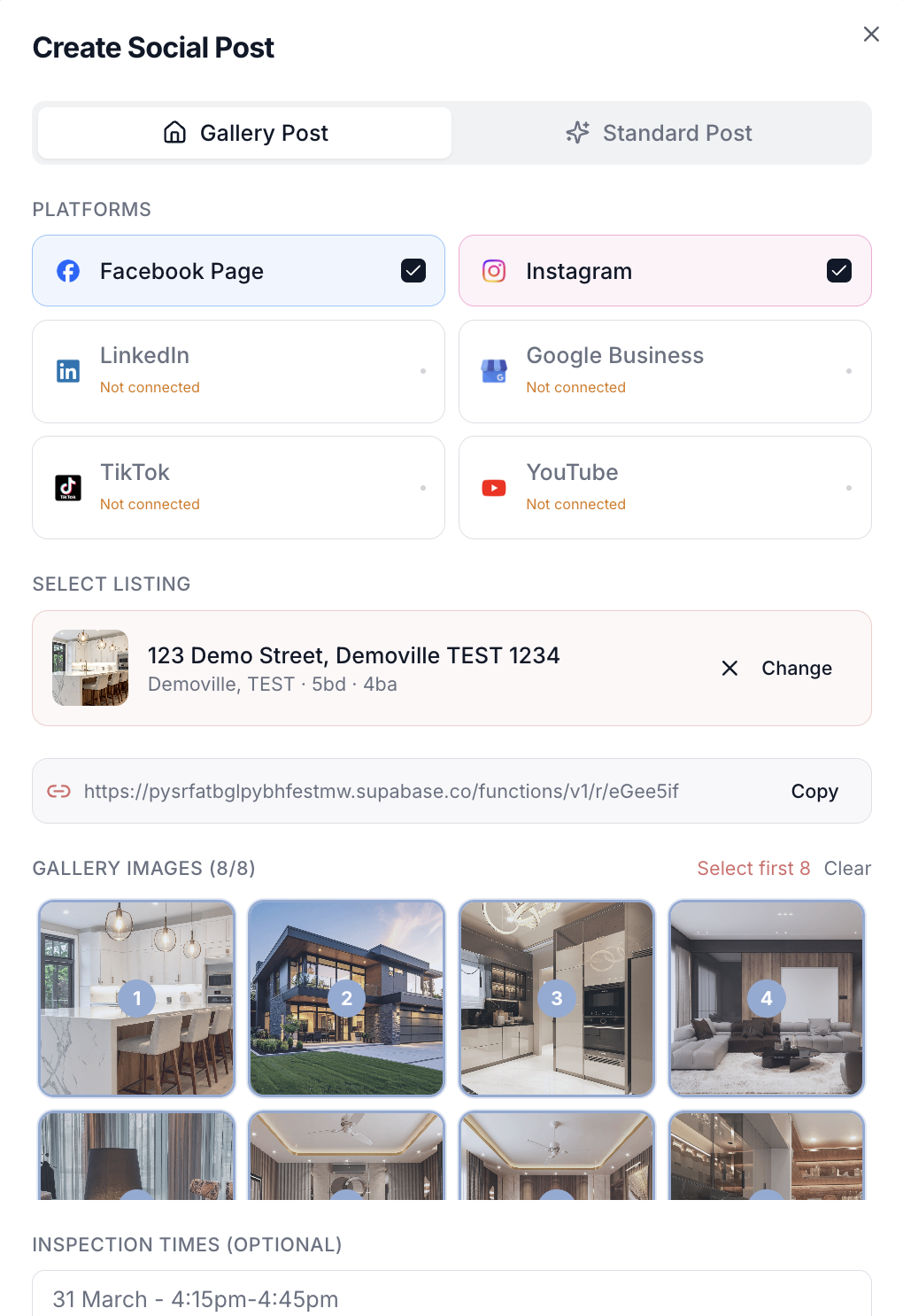 Create a gallery social post across multiple platforms